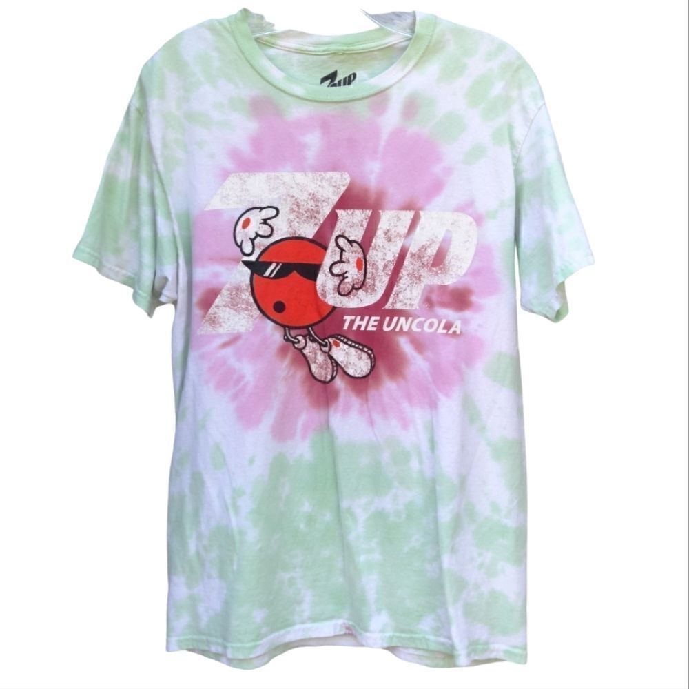 7UP Crew Neck Tee Shirt Tie Dye Mint Pink RED size M